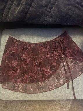 Bloch Burgundy Floral ballet Asymmetrical Wrap Skirt